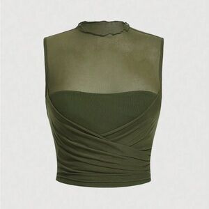 Lettuce Trim Ruched Mesh Crop Top